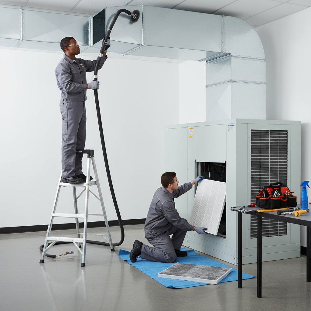 Maintenance and duct cleaning near an air handler